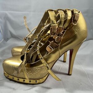 Christian Louboutin gold platform studded strappy heels 39